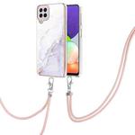 For Samsung Galaxy A22 4G EU Version 158mm Electroplating Marble Pattern IMD TPU Shockproof Case with Neck Lanyard(White 006)