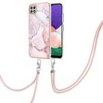 For Samsung Galaxy A22 5G US Version 167mm Electroplating Marble Pattern IMD TPU Shockproof Case with Neck Lanyard(Rose Gold 005)