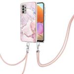 For Samsung Galaxy A32 4G EU Version Electroplating Marble Pattern IMD TPU Shockproof Case with Neck Lanyard(Rose Gold 005)