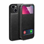 Yak Texture Horizontal Flip View Time Top Layer Cowhide Leather Case with Holder & Call Display ID For iPhone 13 mini(Black)