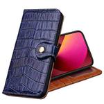 Crocodile Texture Horizontal Flip Top Layer Cowhide Leather Case with Holder & Card Slots & Wallet & Photo Frame For iPhone 13(Blue)