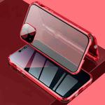 For iPhone 13 mini Four-corner Shockproof Anti-peeping Magnetic Metal Frame Double-sided Tempered Glass Case (Red)