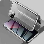 For iPhone 13 Four-corner Shockproof Anti-peeping Magnetic Metal Frame Double-sided Tempered Glass Case(White)