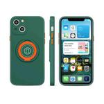 Skin Feel 2 in 1 Magnetic PC + TPU Shockproof Case with Ring Holder For iPhone 13(Dark Green)