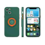 Skin Feel 2 in 1 Magnetic PC + TPU Shockproof Case with Ring Holder For iPhone 13 mini(Dark Green)