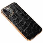 Electroplated Edge Crocodile Texture Top Layer Cowhide Leather Back Cover Shockproof Case For iPhone 13 mini(Black)
