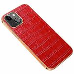 Electroplated Edge Crocodile Texture Top Layer Cowhide Leather Back Cover Shockproof Case For iPhone 13(Red)