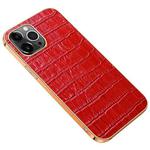 Electroplated Edge Crocodile Texture Top Layer Cowhide Leather Back Cover Shockproof Case For iPhone 13 Pro(Red)