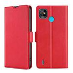 For Tecno Pop 5 Ultra-thin Voltage Side Buckle PU + TPU Horizontal Flip Leather Case with Holder & Card Slot(Red)