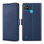 For Tecno Pop 5 Ultra-thin Voltage Side Buckle PU + TPU Horizontal Flip Leather Case with Holder & Card Slot(Blue)