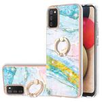 For Samsung Galaxy A02s US Version 166mm Electroplating Marble Pattern IMD TPU Shockproof Case with Ring Holder(Green 004)