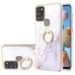 For Samsung Galaxy A21s Electroplating Marble Pattern IMD TPU Shockproof Case with Ring Holder(White 006)