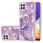 For Samsung Galaxy A22 4G EU Version / M32 Electroplating Marble Pattern IMD TPU Shockproof Case with Ring Holder(Purple 002)