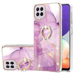 For Samsung Galaxy A22 4G EU Version / M32 Electroplating Marble Pattern IMD TPU Shockproof Case with Ring Holder(Purple 001)