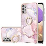 For Samsung Galaxy A32 5G Electroplating Marble Pattern IMD TPU Shockproof Case with Ring Holder(Rose Gold 005)
