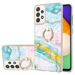 For Samsung Galaxy A52 5G / 4G Electroplating Marble Pattern IMD TPU Shockproof Case with Ring Holder(Green 004)