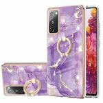 For Samsung Galaxy S20 FE  5G / 4G Electroplating Marble Pattern IMD TPU Shockproof Case with Ring Holder(Purple 002)