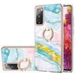 For Samsung Galaxy S20 FE  5G / 4G Electroplating Marble Pattern IMD TPU Shockproof Case with Ring Holder(Green 004)