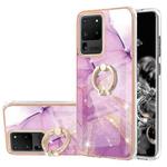 For Samsung Galaxy S20 Ultra Electroplating Marble Pattern IMD TPU Shockproof Case with Ring Holder(Purple 001)