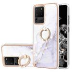 For Samsung Galaxy S20 Ultra Electroplating Marble Pattern IMD TPU Shockproof Case with Ring Holder(White 006)