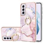 For Samsung Galaxy S21 5G Electroplating Marble Pattern IMD TPU Shockproof Case with Ring Holder(Rose Gold 005)