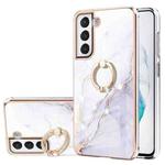 For Samsung Galaxy S21 FE 5G Electroplating Marble Pattern IMD TPU Shockproof Case with Ring Holder(White 006)