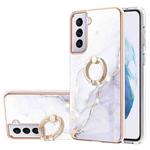 For Samsung Galaxy S21+ 5G Electroplating Marble Pattern IMD TPU Shockproof Case with Ring Holder(White 006)