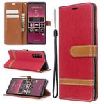 For Sony Xperia 5 / XZ5 Color Matching Denim Texture Horizontal Flip PU Leather Case with Holder & Card Slots & Wallet & Lanyard(Red)