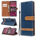 For Sony Xperia 5 / XZ5 Color Matching Denim Texture Horizontal Flip PU Leather Case with Holder & Card Slots & Wallet & Lanyard(Dark Blue)