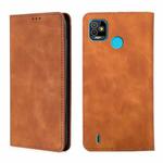 For Infinix Tecno Pop 5 Skin Feel Magnetic Horizontal Flip Leather Case with Holder & Card Slots(Light Brown)