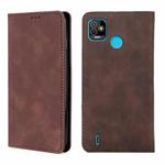 For Infinix Tecno Pop 5 Skin Feel Magnetic Horizontal Flip Leather Case with Holder & Card Slots(Dark Brown)