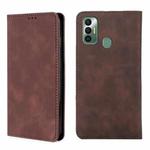 For Tecno Spark 7 Skin Feel Magnetic Horizontal Flip Leather Case with Holder & Card Slots(Dark Brown)