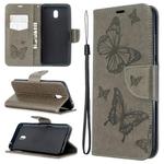 For Xiaomi Redmi  8A Embossing Two Butterflies Pattern Horizontal Flip PU Leather Case with Holder & Card Slot & Wallet & Lanyard(Gray)