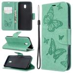 For Xiaomi Redmi  8A Embossing Two Butterflies Pattern Horizontal Flip PU Leather Case with Holder & Card Slot & Wallet & Lanyard(Green)