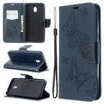For Xiaomi Redmi  8A Embossing Two Butterflies Pattern Horizontal Flip PU Leather Case with Holder & Card Slot & Wallet & Lanyard(Dark Blue)