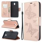 For Xiaomi Redmi  8A Embossing Two Butterflies Pattern Horizontal Flip PU Leather Case with Holder & Card Slot & Wallet & Lanyard(Gold)