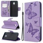 For Xiaomi Redmi  8A Embossing Two Butterflies Pattern Horizontal Flip PU Leather Case with Holder & Card Slot & Wallet & Lanyard(Purple)