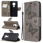 For Nokia 6.2 / 7.2 Embossing Two Butterflies Pattern Horizontal Flip PU Leather Case with Holder & Card Slot & Wallet & Lanyard(Gray)