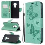 For Nokia 6.2 / 7.2 Embossing Two Butterflies Pattern Horizontal Flip PU Leather Case with Holder & Card Slot & Wallet & Lanyard(Green)