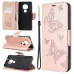 For Nokia 6.2 / 7.2 Embossing Two Butterflies Pattern Horizontal Flip PU Leather Case with Holder & Card Slot & Wallet & Lanyard(Gold)