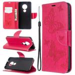 For Nokia 6.2 / 7.2 Embossing Two Butterflies Pattern Horizontal Flip PU Leather Case with Holder & Card Slot & Wallet & Lanyard(Rose Red)