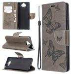 For Sony Xperia 20 Embossing Two Butterflies Pattern Horizontal Flip PU Leather Case with Holder & Card Slot & Wallet & Lanyard(Gray)