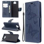 For Sony Xperia 20 Embossing Two Butterflies Pattern Horizontal Flip PU Leather Case with Holder & Card Slot & Wallet & Lanyard(Dark Blue)