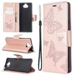 For Sony Xperia 20 Embossing Two Butterflies Pattern Horizontal Flip PU Leather Case with Holder & Card Slot & Wallet & Lanyard(Gold)