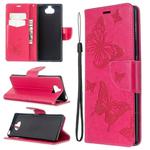 For Sony Xperia 20 Embossing Two Butterflies Pattern Horizontal Flip PU Leather Case with Holder & Card Slot & Wallet & Lanyard(Rose Red)
