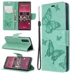 For Sony Xperia 5 / XZ5 Embossing Two Butterflies Pattern Horizontal Flip PU Leather Case with Holder & Card Slot & Wallet & Lanyard(Green)