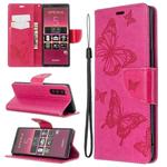 For Sony Xperia 5 / XZ5 Embossing Two Butterflies Pattern Horizontal Flip PU Leather Case with Holder & Card Slot & Wallet & Lanyard(Rose Red)