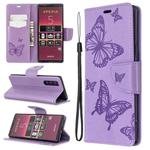 For Sony Xperia 5 / XZ5 Embossing Two Butterflies Pattern Horizontal Flip PU Leather Case with Holder & Card Slot & Wallet & Lanyard(Purple)