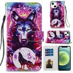 For iPhone 13 Painted Pattern Horizontal Flip Leather Case with Holder & Card Slots & Photo Frame(Wolf Totem)