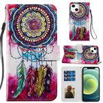 For iPhone 13 Painted Pattern Horizontal Flip Leather Case with Holder & Card Slots & Photo Frame(Dreamcatcher)